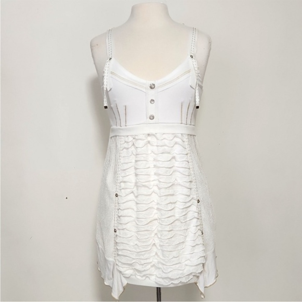 Forla Paris White Lace Tiered Boutique Dress Size small Anthropologie large -